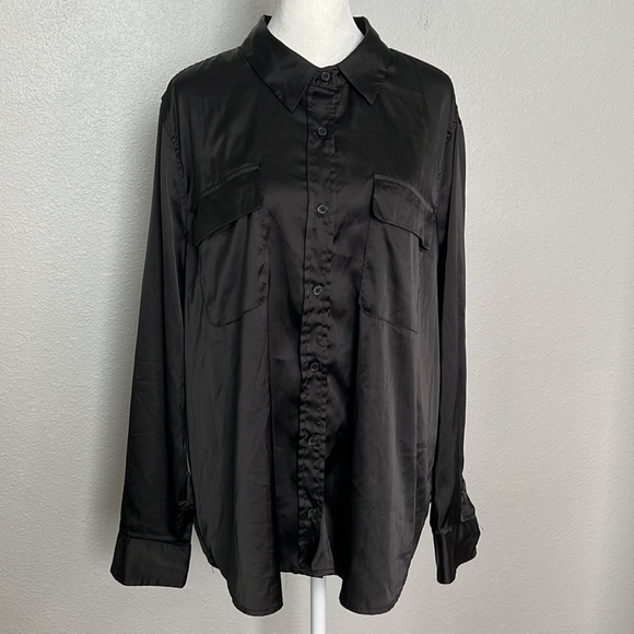 Equipment Black Satin Blouse Size XLarge - Picture 1 of 8